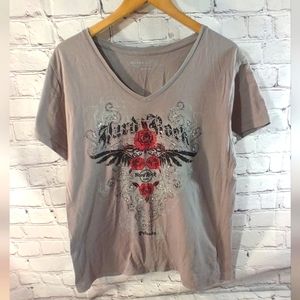 Hard Rock Cafe Floral Orlando Florida V Neck Embezzled Tee Gray XL